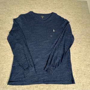 Polo by Ralph Lauren Men's Heather Blue Long Sleeve V-Neck Shirt -Size Medium